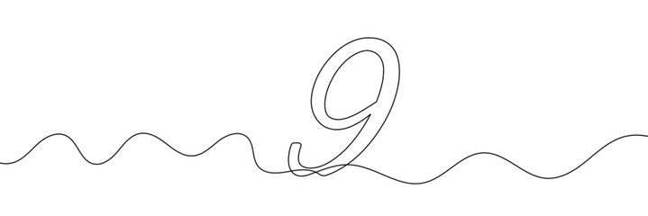Aufkleber - number 9 in continuous line drawing style. line art of number nine. vector illustration. abstract dr