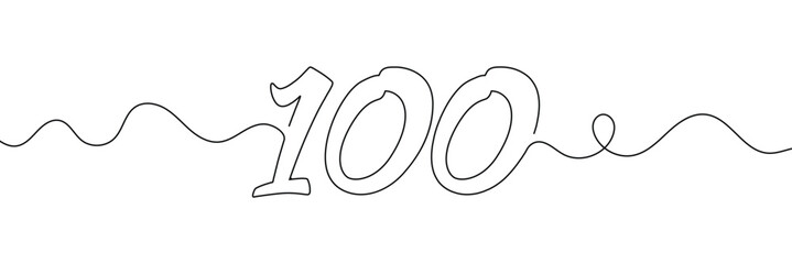Aufkleber - number 100 in continuous line drawing style. line art of number nine. vector illustration. abstract 