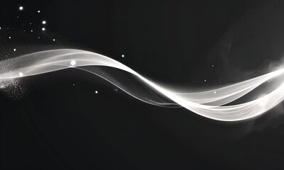 Poster - Glowing white spots rhythmically appear amid drifting smoky trails on dark background in abstract animation made with Generative AI technology