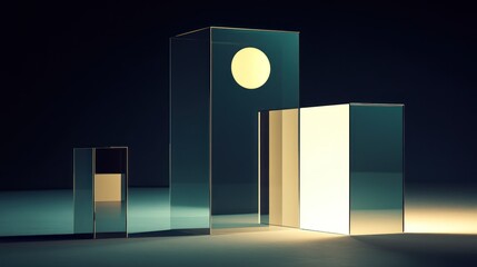 Poster - Geometric glass forms illuminated by a soft light source.