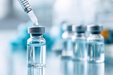 Poster - pharmaceuticals and public health, vaccine development close-up, molecular insights, room for text