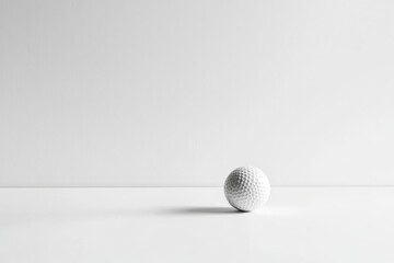 Aufkleber - Close-up of a solitary golf ball on a white surface, bathed in gentle, natural light. Minimalist composition with a clean aesthetic.
