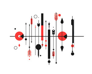 Poster - Abstract Red and Black Geometric Art with Arrow Forms, PNG
