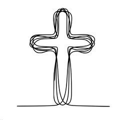 Aufkleber - Minimalist line art cross in black on white background, single line vector  