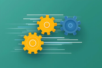 Aufkleber - Abstract illustration of colorful gears in motion, symbolizing efficiency, collaboration, and innovation on a teal background.