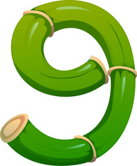 Fototapete - Asian nature bamboo wood font digit 9 nine. Asian jungle plant alphabet font number, Japan tropical forest nature isolated cartoon vector kids ABC type digit. Forest bamboo branch typeface figure