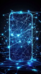 Fototapete - A glowing smartphone surrounded by interconnected lines and lights, symbolizing digital connectivity and technology.