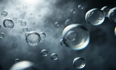 Poster - Floating transparent ball design moving in smoke on a black background created with Generative AI technology