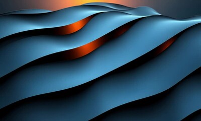 Poster -  3D alternating blue and orange round lines that form a wave pattern on a black background created with Generative AI technology