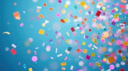 Aufkleber - Colorful shapes and confetti floating in a blue background.