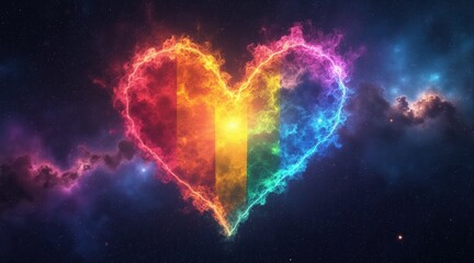 Poster - Colorful heart shape illuminated against a starry background.