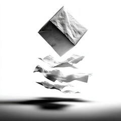 Poster - Ephemeral Forms: A Study of Floating Fabric in a Minimalist Black and White Composition.