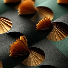 Aufkleber - Geometric Origami: Abstract Gold and Dark Paper Art, Play of Light and Shadow, Decorative Design 