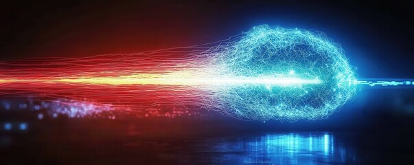 Fototapete - A dynamic visual representation of speed and energy, featuring vibrant hues of blue and red, suggesting motion and technological advancement.