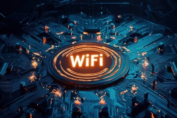 Poster - A close-up of a circuit board featuring a glowing 