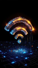 Poster - A glowing Wi-Fi symbol emerges from a digital grid, representing connectivity and technology in a futuristic design.