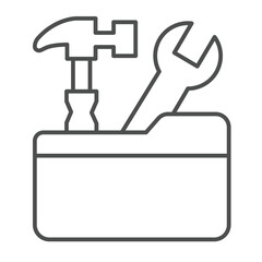 Fototapete - Folder with hammer and wrench thin line icon, architect studio concept. Vector graphics. Repair tools sign on white background, linear style icon for mobile or web design.