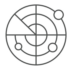 Fototapete - Ship navigation locator thin line icon, marine navigation concept. Vector graphics. Radar with vessel location pins sign on white background, linear style icon for mobile or web design.