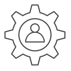 Poster - Cogwheel with user profile thin line icon, repair service concept. Vector graphics. User custom settings sign on white background, linear style icon for mobile or web design.