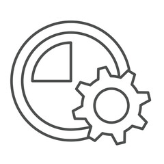 Poster - Gear with stopwatch thin line icon, repair service concept. Vector graphics. Cogwheel and clock timer sign on white background, linear style icon for mobile or web design.