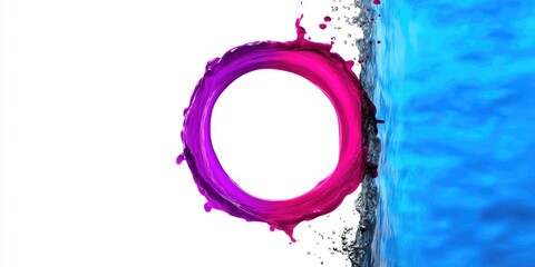 Poster - Vibrant pink and blue water splash forming a circular shape against a white background, creating a dynamic visual effect.