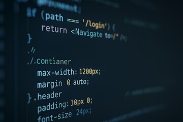 close-up of colorful css and javascript code on a dark screen, ideal for tech or programming themes.