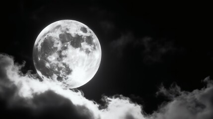 Wall Mural - bright full moon in dramatic sky, ideal for night scenes, mysticism, or nature concepts