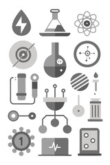 Poster - Grey Vector Science Icons Representing Different Scientific Fields
