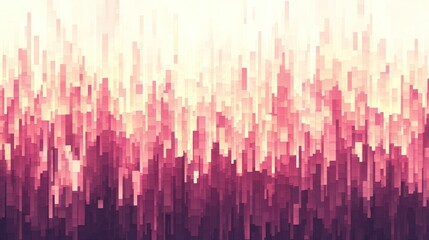 Poster - Abstract cityscape design with vertical, pixelated, rosy hues.