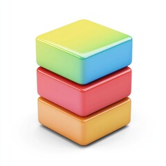 Poster - colorful, glossy, stacked cubes against a white background.
