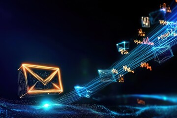Poster - A visually striking depiction of digital communication, featuring glowing email icons and streams of light representing data transmission.