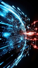 Poster - A futuristic digital representation of a globe interconnected with glowing lines and circuits, symbolizing technology and innovation.
