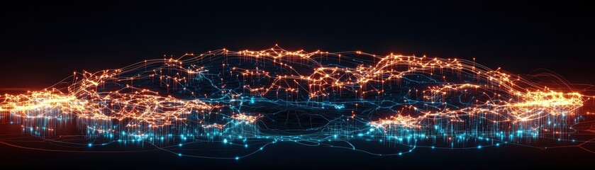 Poster - A vibrant digital landscape showcases a dynamic network of colorful lights, representing connectivity and technological advancement.
