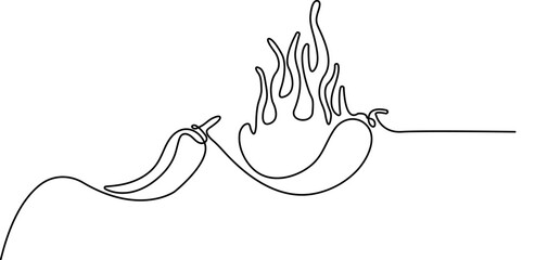 Poster - Simple vegetable silhouette. Hand drawn chili pepper outline. Vector illustration Chili pepper in continuous line art drawing style. Hot spice chilli black linear sketch isolated on white background. 