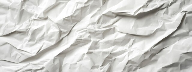 Poster - Crumpled white paper texture showing intricate patterns and folds under natural light