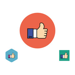 Fototapete - Like icon. Thumb up symbol. Set icons in flat style with long shadows. Three types of icons: circle, square, hexagon. Vector illustration