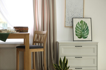Poster - Beautiful curtains on window in stylish room interior