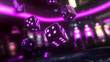 © city of pictures - Neon Dice: Dramatic image showcases dice illuminated with neon light, set against a blurred casino background, the dice capture the essence of luck and chance.