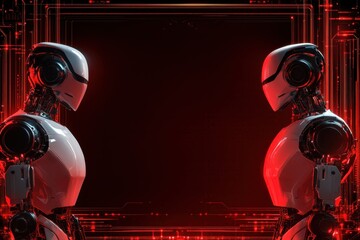 Poster - Robots engaged in a futuristic dialogue within a high-tech environment