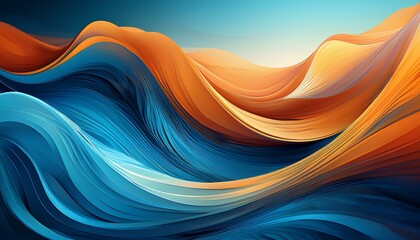 Fototapete - abstract dynamic waves background with blue and orange color