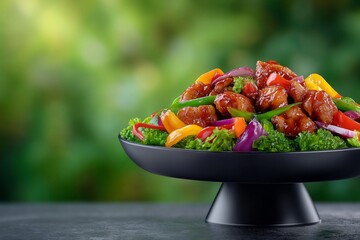 Poster - modern food advertisement, premium style, sleek tone, magazine cover, dynamic angles, natural light, vibrant colors, mysterious mood, 3D render, blurry background