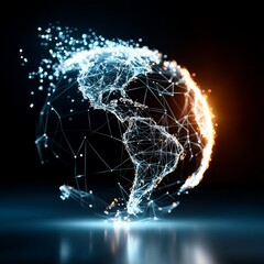 Aufkleber - Digital Earth Globe with Connected Lines, Representing Global Networks and Technology
