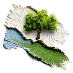 Aufkleber - Emergence of Nature: A tree grows from painted strokes of white, blue, and green, symbolizing growth and environmental consciousness.
