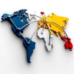 Aufkleber - Global Network: Abstract World Map with Connections Highlighting International Relationships and Commerce