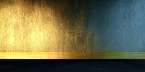 Poster - A dark room with a wall that has a gold color