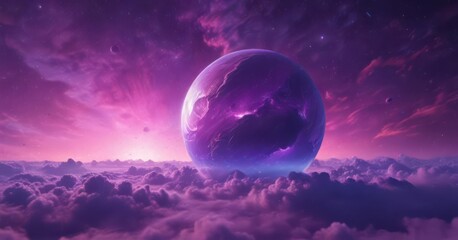 Wall Mural - shimmering orb floats amidst vibrant purple nebula clouds , stardust, mystery