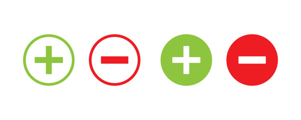 Aufkleber - plus and minus icon set, positive and negative symbol set, colourful plus and minus math sign set, addition and subtraction sign set png and vector illustration on transparent background