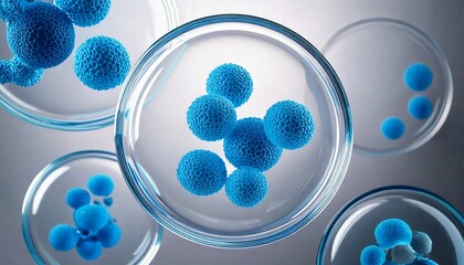Wall Mural - blue exosome particles are encapsulated transparent spheres, showcasing 3d visualization