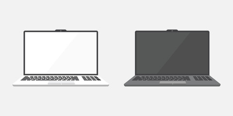 Poster - Laptop realistic icon in flat style. Computer vector illustration on isolated background. Workspace sign business concept.