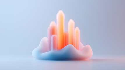 Poster - Abstract Futuristic Cityscape with Glowing Pink and Orange Towers on a Cloud
